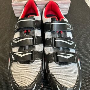 Black and Red Athletic Cycling Shoes with Velcro Straps